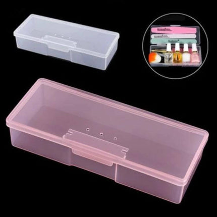 Transparent Plastic Nail Tools Storage Box For Manicures clear rectangular organizer for nail files bottles and brushes, compact 19.3 x 8 x 4 cm storage