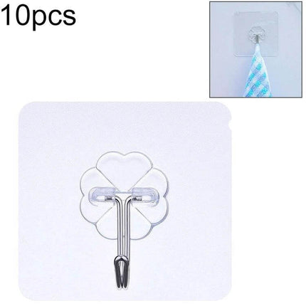 Transparent Plum-Shaped Adhesive Hooks for Kitchen, 10-Pack - clear plum-shaped wall hooks for towels, utensils, keys on tile, glass, marble, damage-free