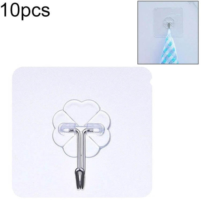 Transparent Plum-Shaped Adhesive Hooks for Kitchen, 10-Pack - clear plum-shaped wall hooks for towels, utensils, keys on tile, glass, marble, damage-free