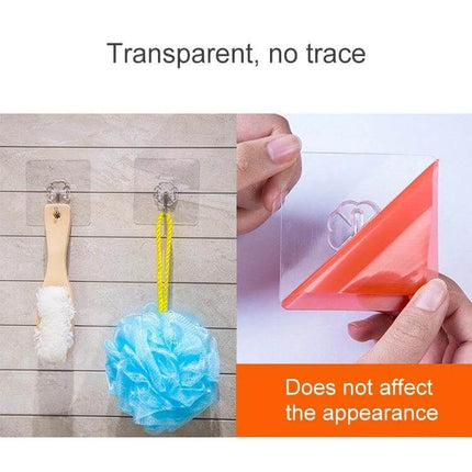 Transparent Plum-Shaped Adhesive Hooks for Kitchen, 10-Pack - clear no-trace kitchen hooks holding loofah and brush on tile