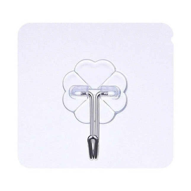 Transparent Plum-Shaped Adhesive Hooks for Kitchen, 10-Pack - clear plum flower hook on tile for towels utensils keys, damage-free hanging