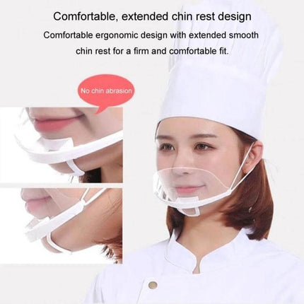 Transparent Restaurant Mask With Antifog Shield, 10 Pieces - chef wearing clear antifog face mask with extended chin rest, reusable PP shell and PET coating