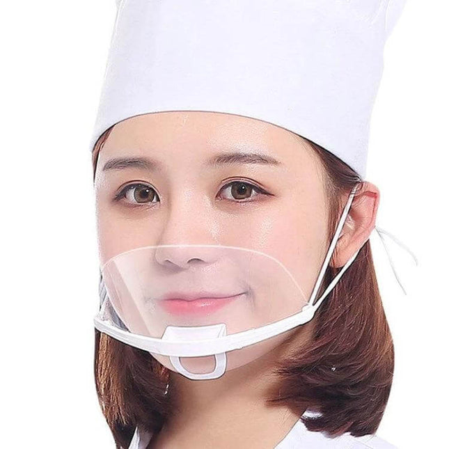 Transparent Restaurant Mask With Antifog Shield, 10 Pieces - clear PET antifog half-face shield for servers in cafes, restaurants, hotels