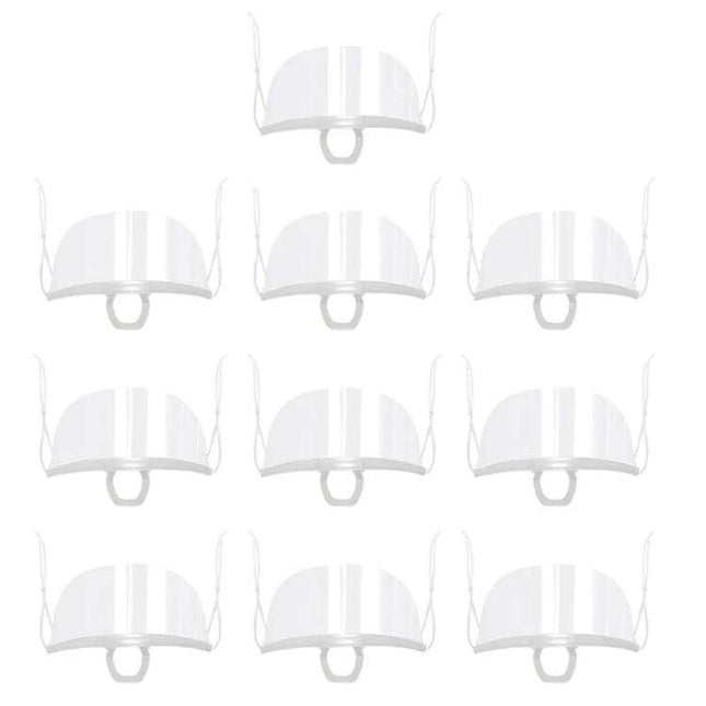 Transparent Restaurant Mask With Antifog Shield, 10 Pieces - clear PET shield masks for restaurant staff, reusable PP shell, anti-fog coating