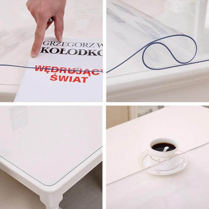 Transparent Soft Glass Tablecloth, Waterproof 90x120 protecting table surface from spills while keeping wood grain visible