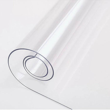 Transparent Soft Glass Tablecloth, Waterproof 90x120 rolled clear PVC protector showing flexible transparent sheet protecting tabletops