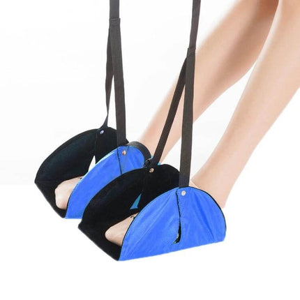 Travel Foot Rest Hammock Sky Blue For Office And Travel Use - memory foam travel foot hammock attached to table edge supporting elevated feet