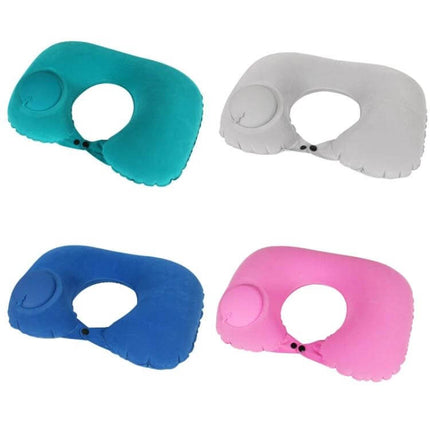 Travel Inflatable Press U-Shaped Neck Guard Pillow, Peacock Green inflatable travel neck pillow with push inflator and soft milk silk cover