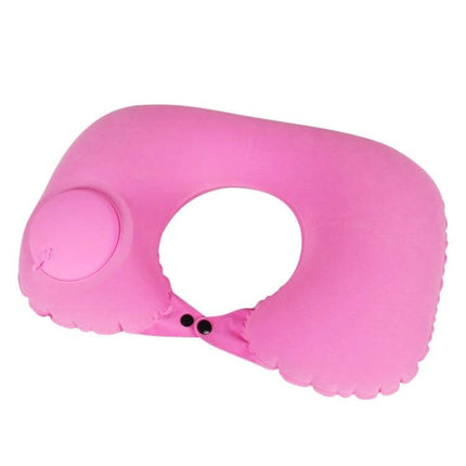 Travel Inflatable Press U-Shaped Neck Guard Pillow, Peacock Green - compact inflatable U-shaped neck pillow with push inflator and milk silk cover for travel