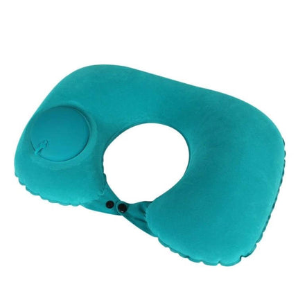 Travel Inflatable Press U-Shaped Neck Guard Pillow, Peacock Green - inflatable travel neck pillow with push inflator and soft milk silk cover