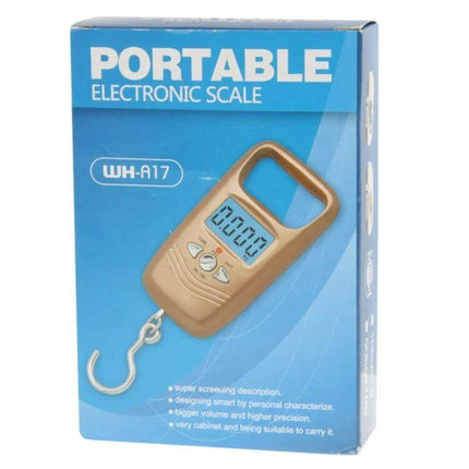 Travel Luggage Scale 50 Kg Capacity With Backlit LCD - compact portable electronic luggage scale with blue backlit LCD and 10 g precision