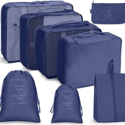 Travel Storage Bag Set Foldable For Luggage Organization navy blue packing cubes and shoe bags with buckle system