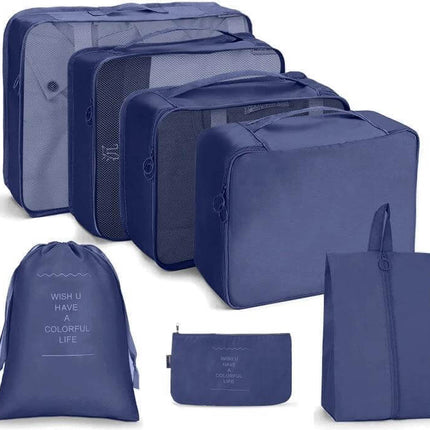 Travel Storage Bag Set Foldable For Luggage Organization navy packing cubes set with mesh panels buckle system and drawstring pouch