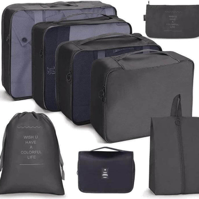 Travel Storage Bag Set Folding Organizer For Toiletries And Cosmetics - gray travel toiletry and cosmetic organizer set with multiple zippered and mesh packing cubes