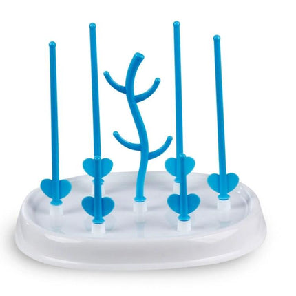 Baby Bottle Drying Rack Tree Shape For Infant Bottles on white countertop - blue tree-style polypropylene drying rack for bottles and nipples