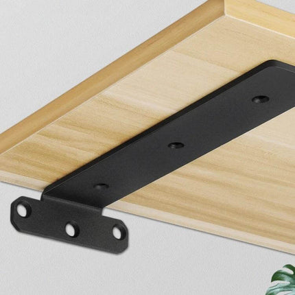 Triangular Shelf Bracket for Bookshelves, Black Finish for Daily Use mounted under a laminate shelf showing discreet, sturdy triangular support