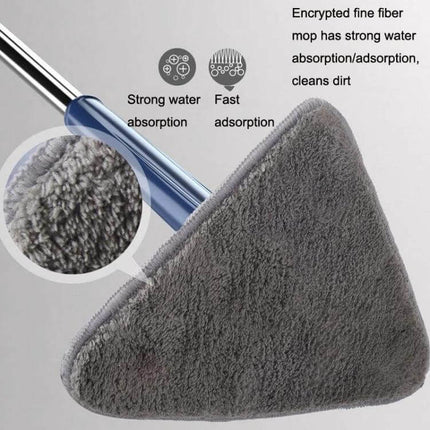 Triangular Mop for Ceiling and Wall Cleaning, 2 Cloths With Scraper gray microfiber triangular head with 360° rotation on 130 cm stainless rod