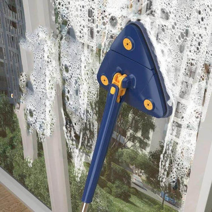 Triangular Mop for Ceiling and Wall Cleaning, 2 Cloths With Scraper cleaning high windows and mirrors with 360° rotating triangular head