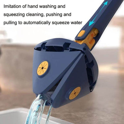 Triangular Mop for Ceiling and Wall Cleaning, 2 Cloths With Scraper - 360° rotating triangular head with 130cm rod and scraper draining water