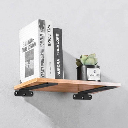Triangular Shelf Bracket for Bookshelves, Black Finish for Daily Use mounted under laminate shelf with books and small plant