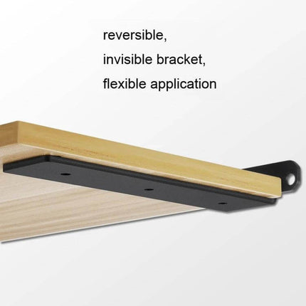Alt Tag: Triangular Shelf Bracket for Bookshelves, Black Finish for Daily Use discreet invisible reversible mounting bracket supporting laminate shelves