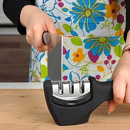 Tungsten Steel Knife Sharpener With Curved Handle For Kitchen Use - 3-step ceramic coarse fine sharpening for kitchen knives