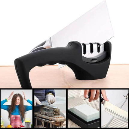 Tungsten Steel Knife Sharpener With Curved Handle For Kitchen Use – 3-step ceramic, coarse, fine sharpening tool for knives