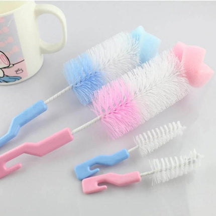 Two-Pack Baby Bottle Cleaning Brush Set For Bottles - nylon bristle large 25cm and small 13cm brushes with sponge tip in pink and blue