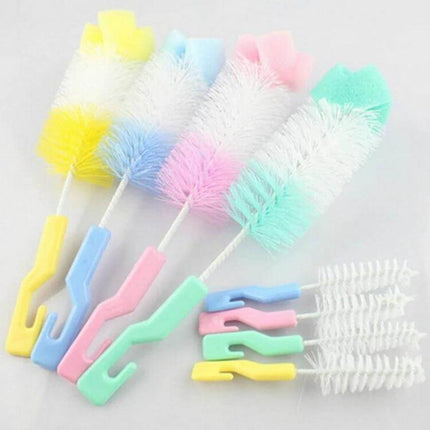 Two-Pack Baby Bottle Cleaning Brush Set For Bottles - nylon bristle large milk bottle brushes (25cm) and small nipple brushes (13cm) in pastel colors