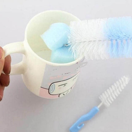 Two-Pack Baby Bottle Cleaning Brush Set For Bottles - nylon bristle large 25cm and small 13cm brushes cleaning mug, nipples and tubing (blue/white)