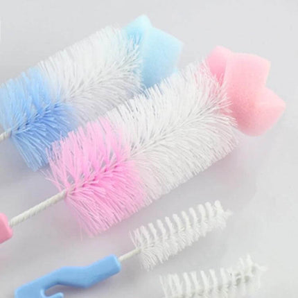 Two-Pack Baby Bottle Cleaning Brush Set For Bottles showing two nylon bristle bottle brushes with sponge tops and two small nipple brushes