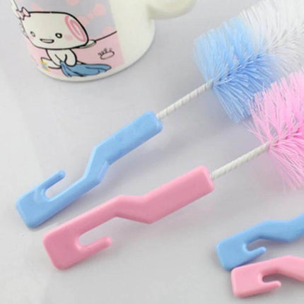 Two-Pack Baby Bottle Cleaning Brush Set For Bottles - nylon bristle large 25cm and small 13cm nipple brushes in pink and blue for bottles, teapots and spouts
