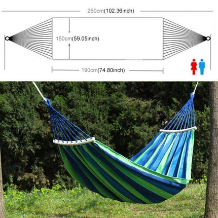 Two-Person Canvas Hammock With Wooden Sticks, 190x150cm, Blue - outdoor two-person blue striped canvas hammock with curved wooden spreader bars