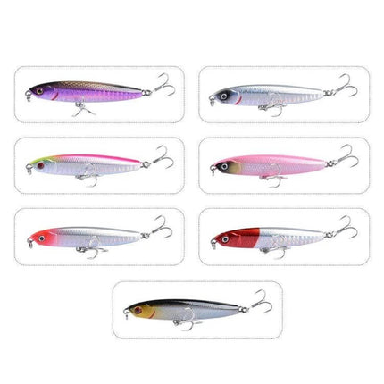 2-Piece Sinking Pencil Lure For Long Casting Fishing - seven colorful ABS plastic metal pencil lures showing realistic baitfish finish