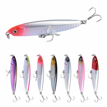 2-Piece Sinking Pencil Lure For Long Casting Fishing - iridescent ABS plastic baitfish design with treble hooks for deep, long-distance casts