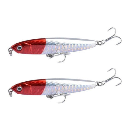 2-Piece Sinking Pencil Lure For Long Casting Fishing - red head holographic ABS fishing lure with treble hooks