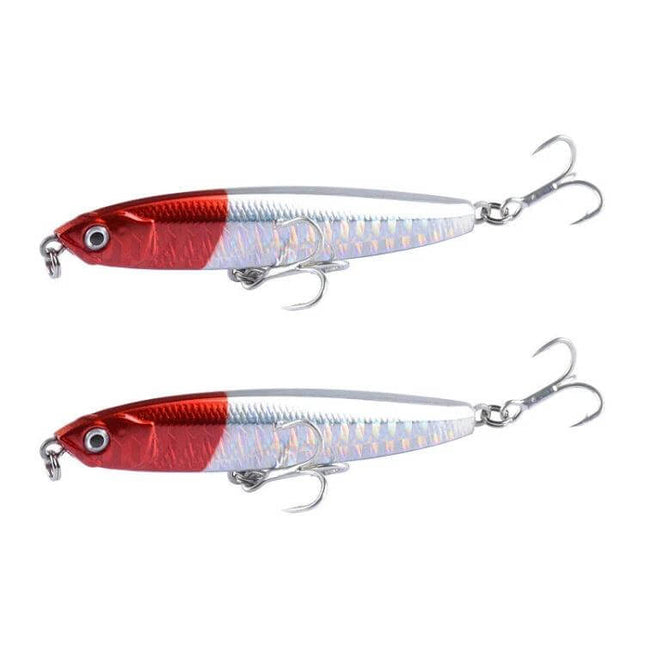 2-Piece Sinking Pencil Lure For Long Casting Fishing - red head holographic ABS fishing lure with treble hooks