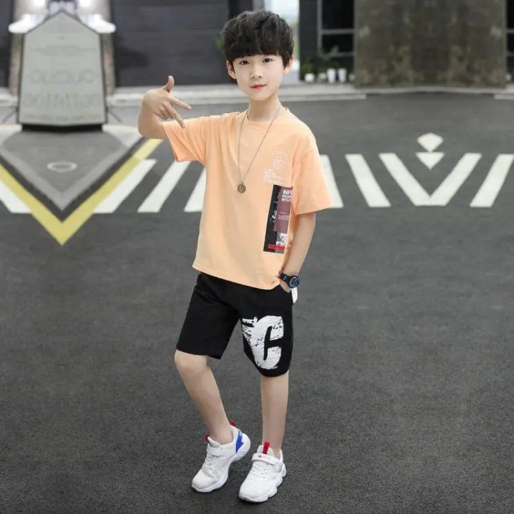 Two-Piece Summer Childrens Loose Short-Sleeved Casual Pants Set