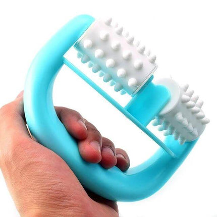 Two-Wheel Massager With Round Handle For Full-Body Relaxation - compact blue plastic hand-held model T91422 for muscle relief
