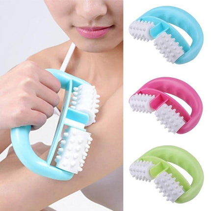 Two-Wheel Massager With Round Handle For Full-Body Relaxation compact plastic 13.5x8.5cm handheld double roller for post-workout and travel relief