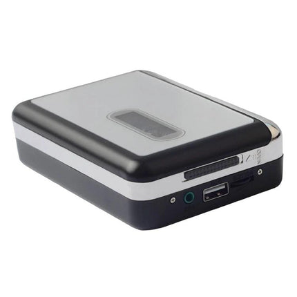 Portable USB Cassette Tape to MP3 Converter Device showing USB port and cassette slot for digitizing tapes