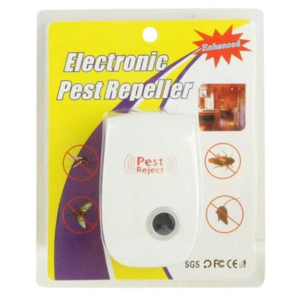 Ultrasonic Pest Repeller 6 Pack For Cockroaches And Mosquitoes white plug-in unit packaging showing device and pest icons