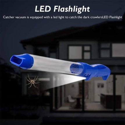USB Charging Insect Catcher With LED Light For Home Use Blue - blue handheld USB charging insect catcher with LED flashlight attracting and capturing a small spider