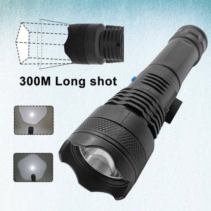 USB Rechargeable Spotlight Mini LED Flashlight For Outdoor Use - compact black 300m beam, USB rechargeable, waterproof ABS body