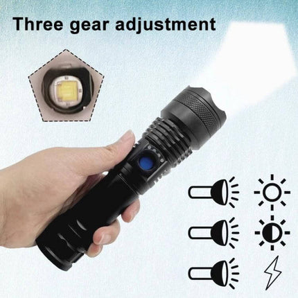 USB Rechargeable Spotlight Mini LED Flashlight For Outdoor Use - ultra-light waterproof 300m beam, three gear adjustment, USB rechargeable, 1200mAh battery