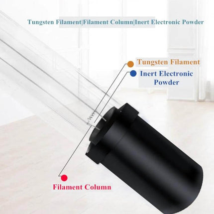 UV Fish Tank Lamp For Algae Disinfection US Plug Home Use - close-up of 9W quartz UV-C lamp with tungsten filament, filament column and inert electronic powder