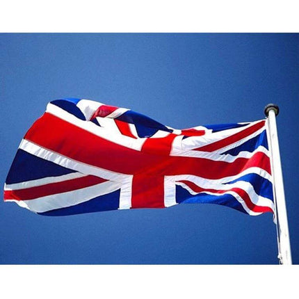 UK Flag 150x90 cm For Home Or Garden Display And Events - polyester Union Jack on flagpole for home, garden, event backdrop
