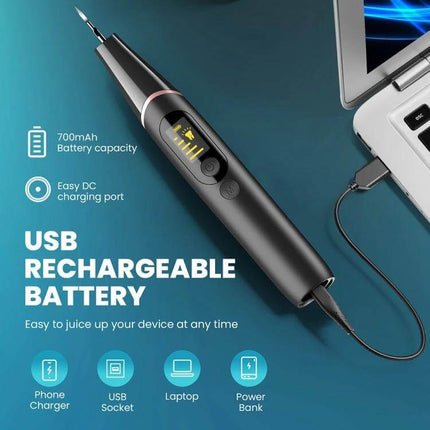 Ultrasonic Calculus Removal Dental Scaler For Home Use USB rechargeable black device with LED display and stainless steel tip