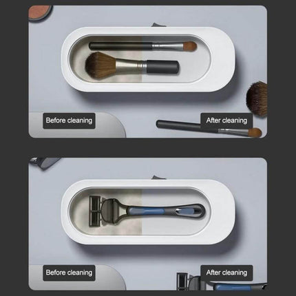 Ultrasonic Cleaner for Jewelry and Glasses, Rechargeable cleaning brush and razor before and after showing 360-degree cavitation results