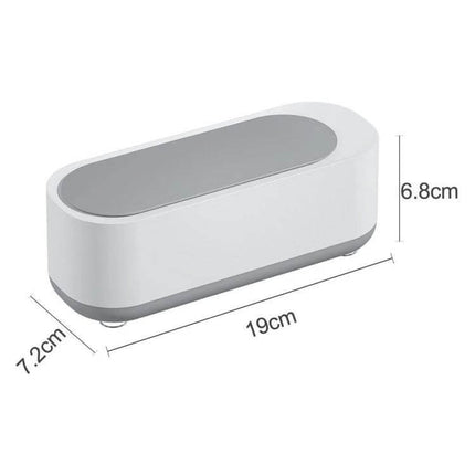 Ultrasonic Cleaner for Jewelry and Glasses, Rechargeable compact white unit with 19cm x 7.2cm x 6.8cm dimensions